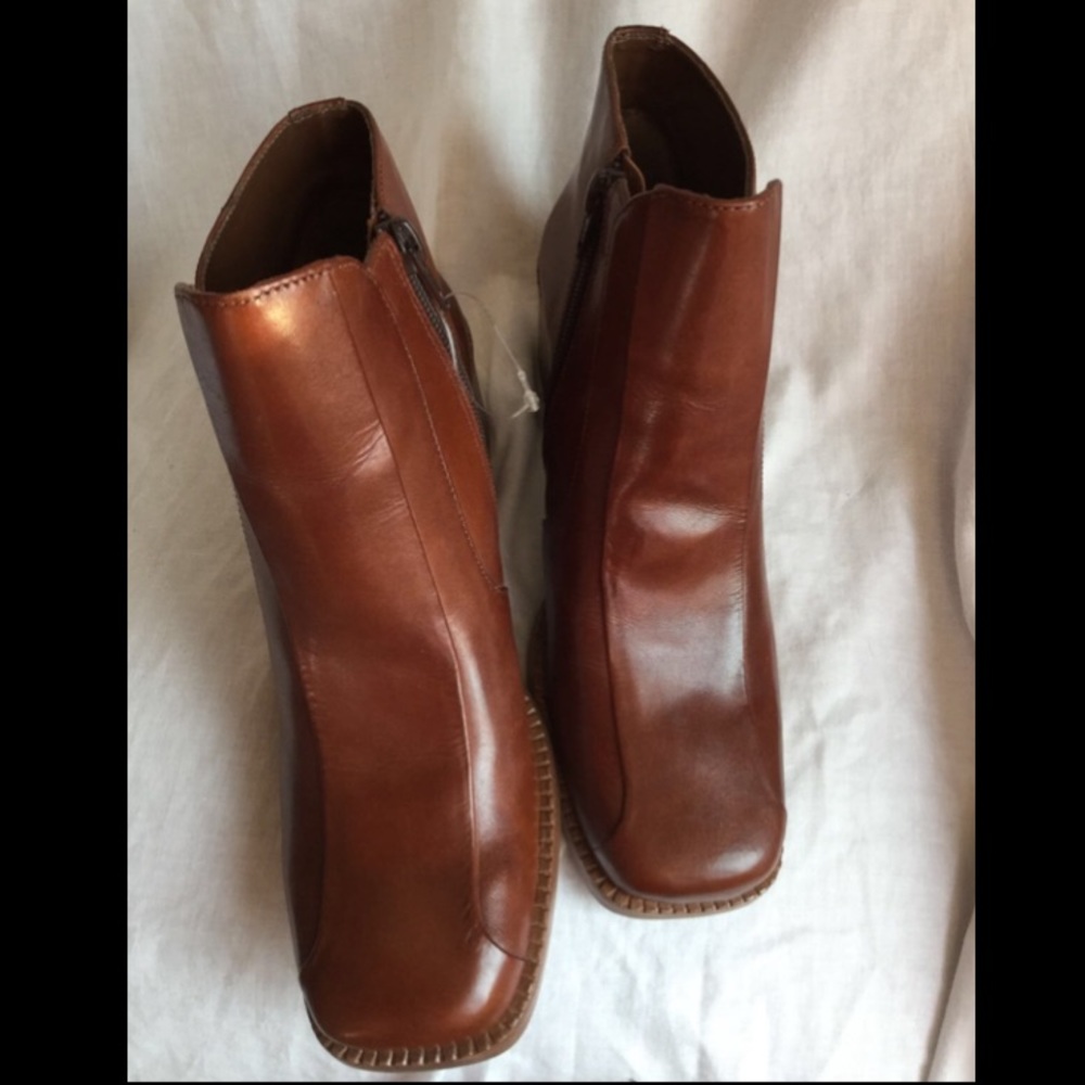 VNTG 90’s SQUARE Toe LEATHER Ankle BOOTS Booties Brazil~Chestnut 7M Never Worn! - Picture 7 of 12